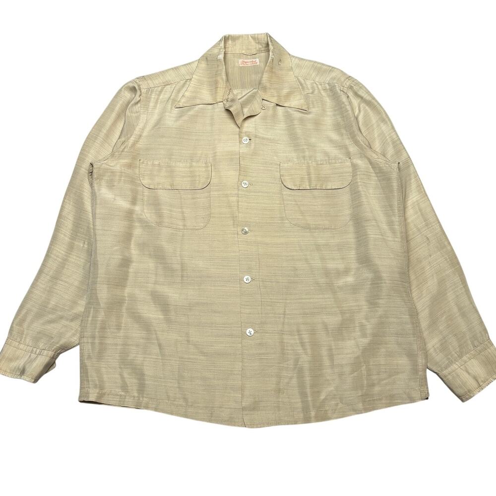 Vintage 1950s Pure Silk Loop Collar Shirt Men’s M Rockabilly Flap Pockets